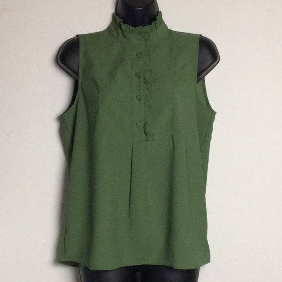 J. Crew Tops - J. Crew Womens Green Sleeveless Ruffled Top (Size 6)
